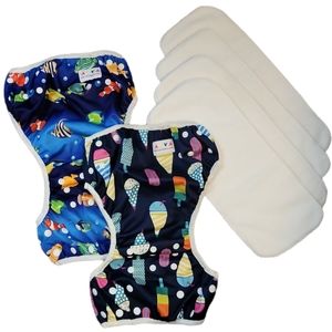 2 ALVABABY swim water reusable cloth diapers fish sea ice cream 4 inserts